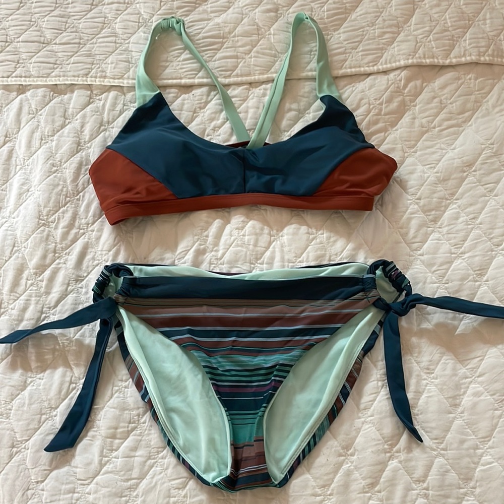 Prana Color Block/Stripe Bikini Adj.Straps/side ties to customize your best fit!